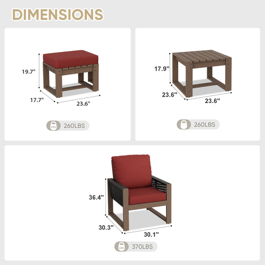 COOS BAY Natural Cedar 5 PCS Bistro Set, Real Wood Chairs with Ottomans and Table