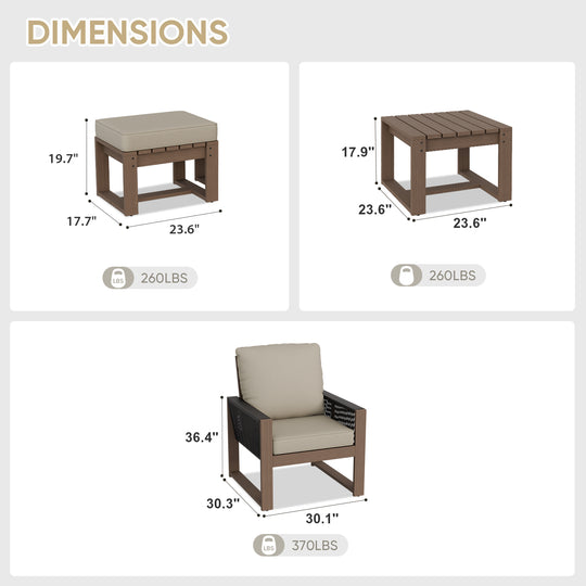 COOS BAY Natural Cedar 5 PCS Bistro Set, Real Wood Chairs with Ottomans and Table