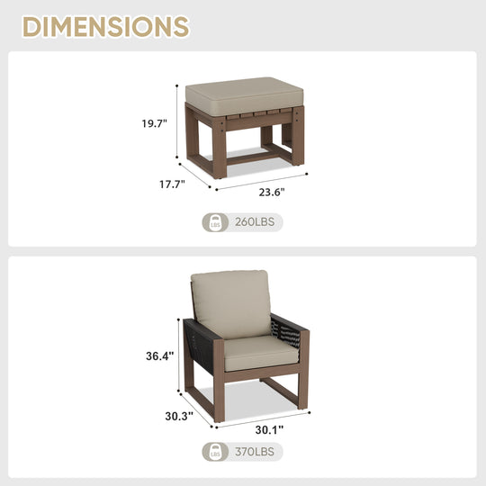 COOS BAY Natural Cedar 4 PCS Bistro Set, Real Wood Chairs and Ottomans