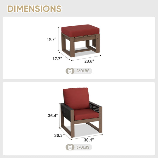 COOS BAY Natural Cedar 4 PCS Bistro Set, Real Wood Chairs and Ottomans