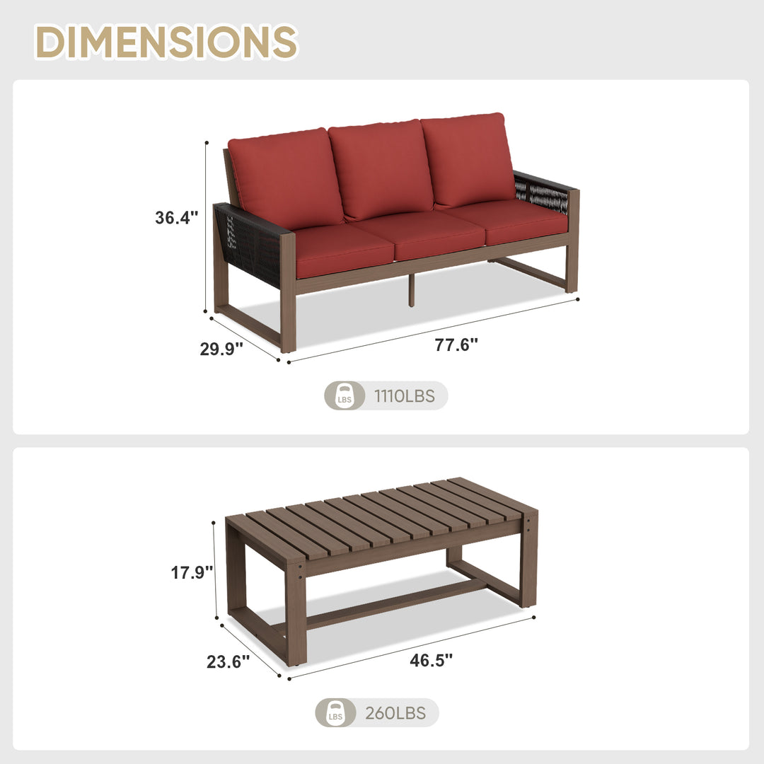 COOS BAY Natural Cedar 2 PCS Patio Furniture Set with Sofa and Coffee Table