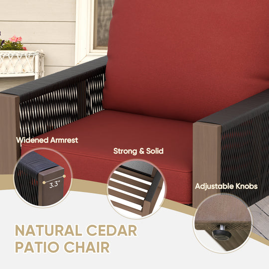 COOS BAY Natural Cedar 5 PCS Bistro Set, Real Wood Chairs with Ottomans and Table