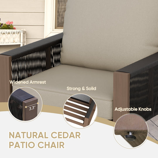 COOS BAY Natural Cedar 5 PCS Bistro Set, Real Wood Chairs with Ottomans and Table