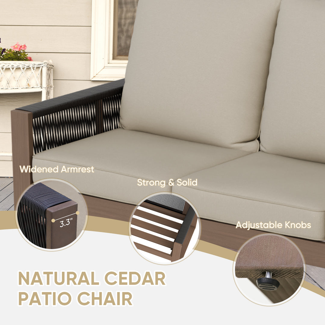 COOS BAY Natural Cedar 6 PCS Furniture Set w/ Sofa 2 Patio Chairs 2 Ottomans and Side Table