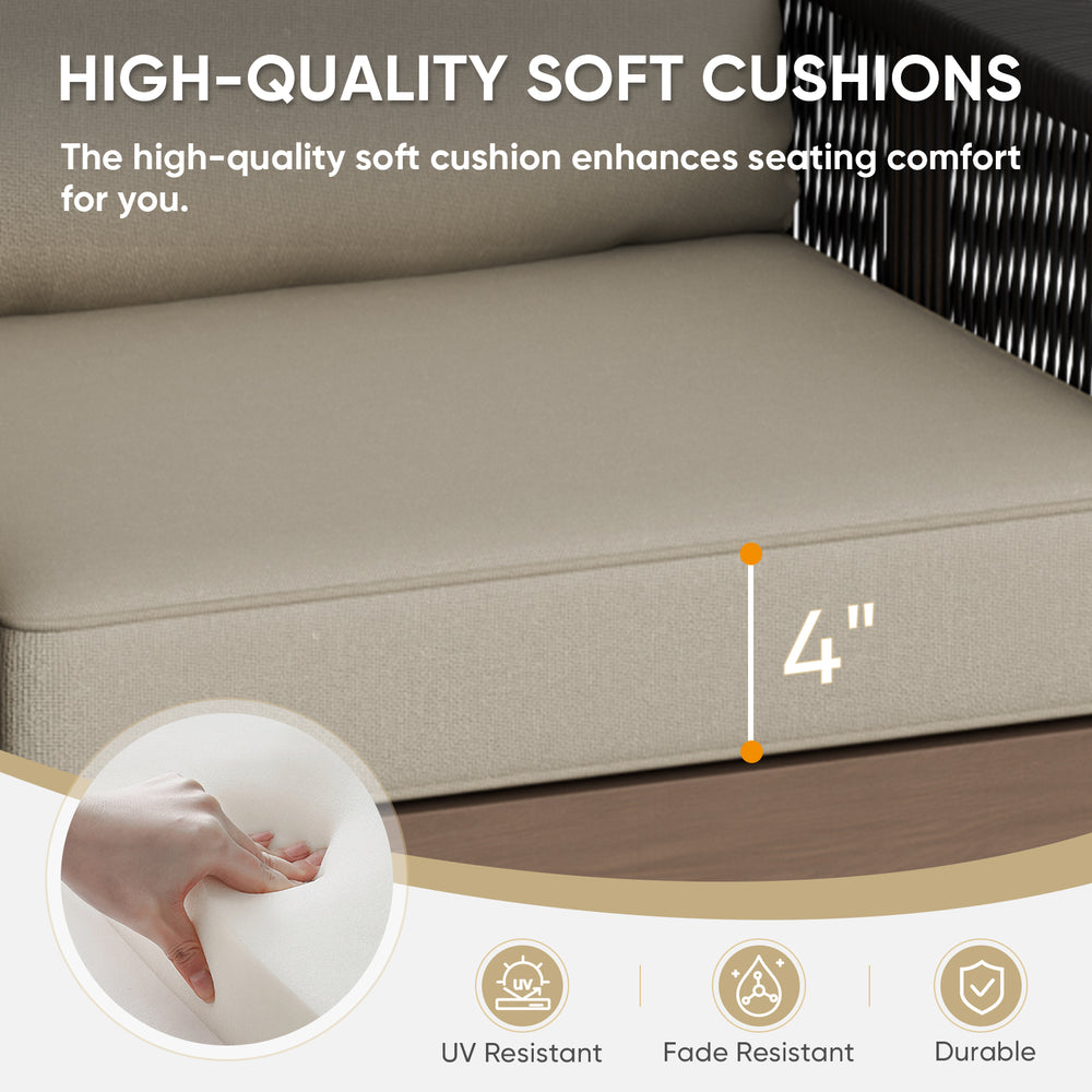 COOS BAY Natural Cedar 4 PCS Furniture Set w/Sofa 2 Chairs and Coffee Table