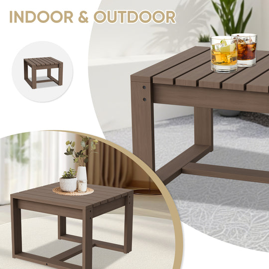 COOS BAY Natural Cedar Wood Slat Square Patio Table, Brownish