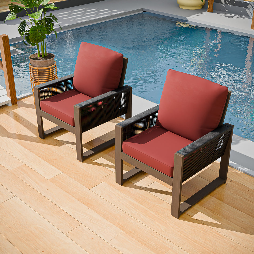 COOS BAY Natural Cedar Wood Patio Chair with Cushions, 2 Pieces