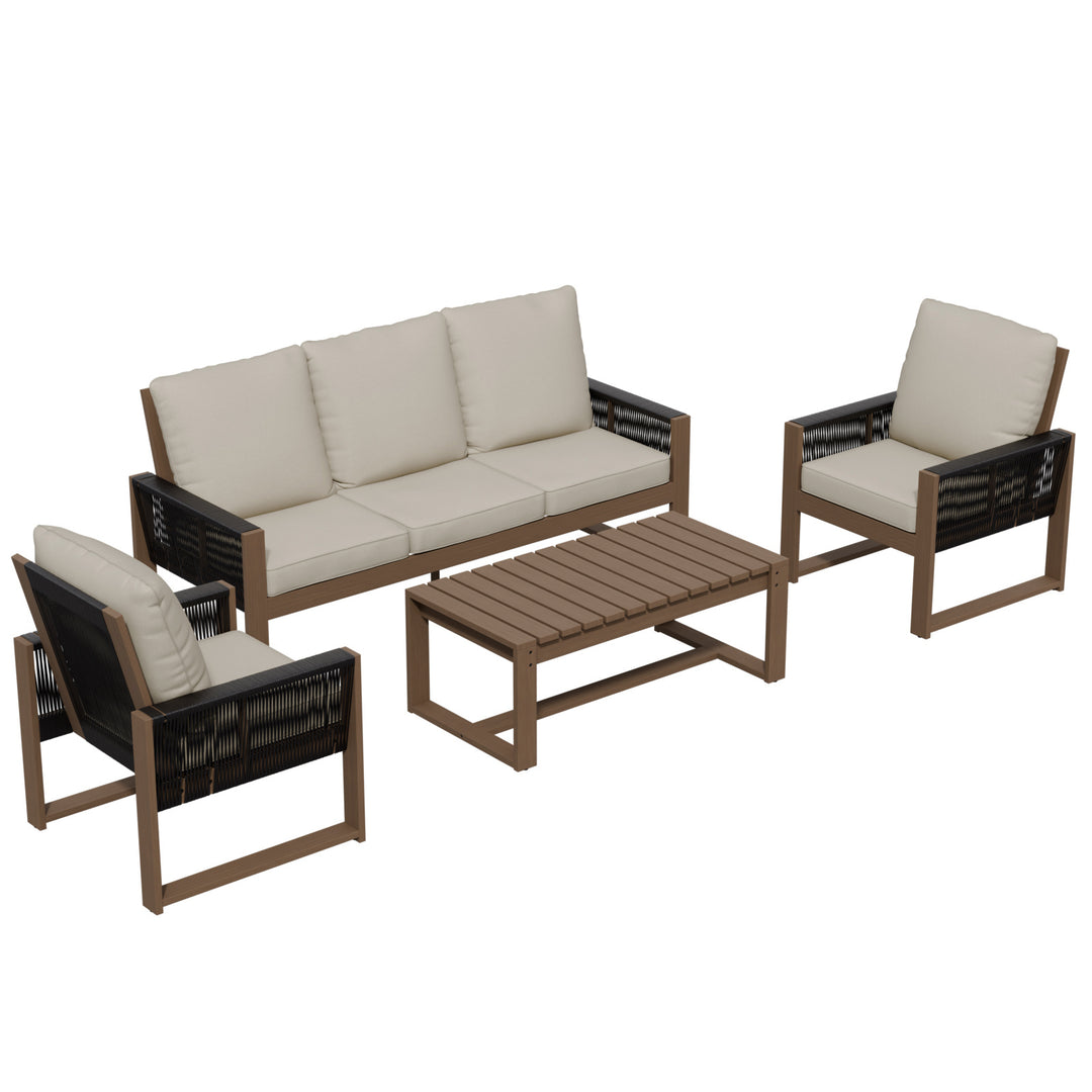 COOS BAY Natural Cedar 4 PCS Furniture Set w/Sofa 2 Chairs and Coffee Table