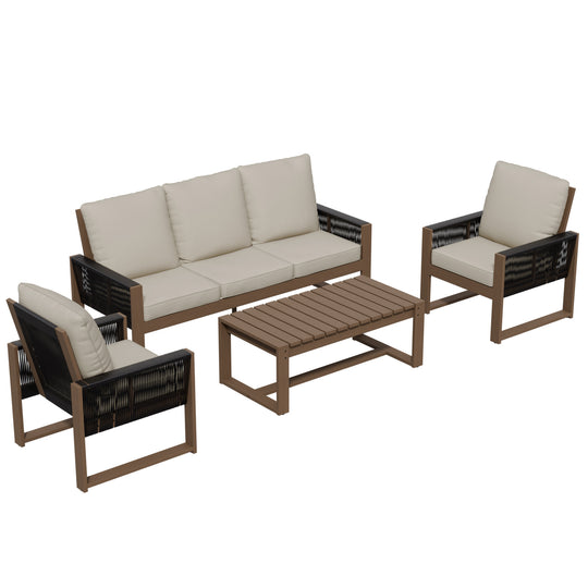 COOS BAY Natural Cedar 4 PCS Furniture Set w/Sofa 2 Chairs and Coffee Table
