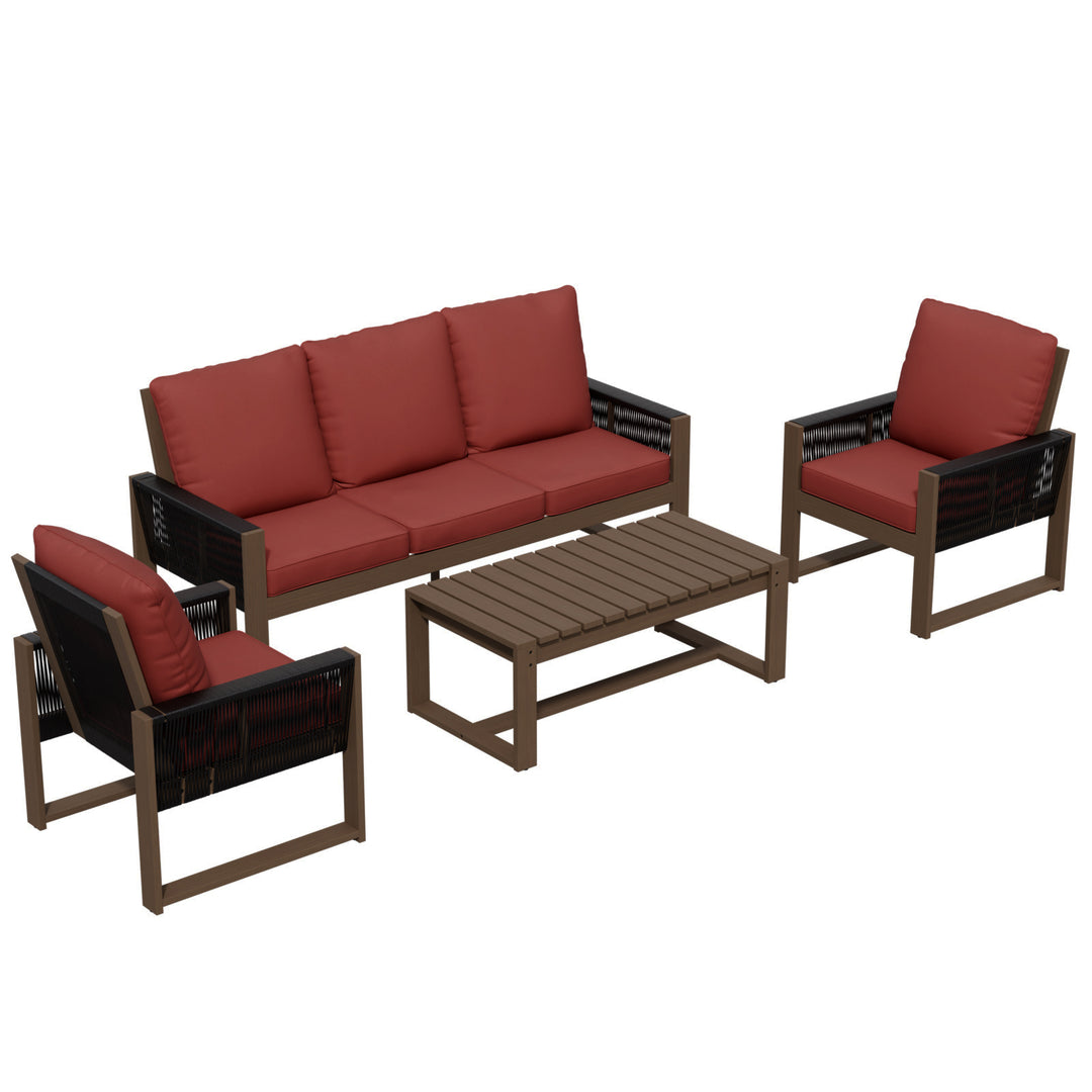 COOS BAY Natural Cedar 4 PCS Furniture Set w/Sofa 2 Chairs and Coffee Table