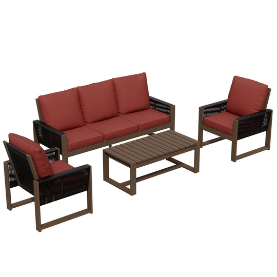 COOS BAY Natural Cedar 4 PCS Furniture Set w/Sofa 2 Chairs and Coffee Table