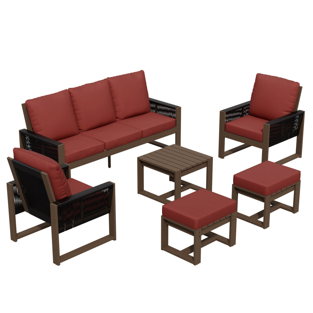 COOS BAY Natural Cedar 6 PCS Furniture Set w/ Sofa 2 Patio Chairs 2 Ottomans and Side Table