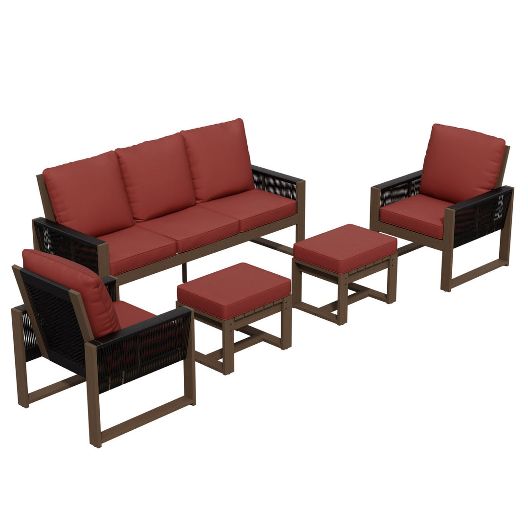 COOS BAY Natural Cedar 5 PCS Furniture Set w/Sofa 2 Patio Chairs and 2 Ottomans