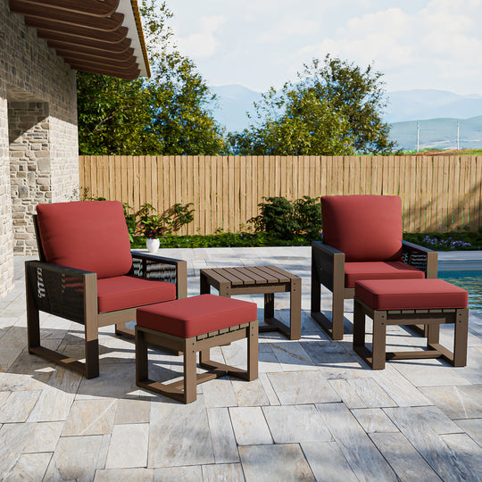 COOS BAY Natural Cedar 5 PCS Bistro Set, Real Wood Chairs with Ottomans and Table