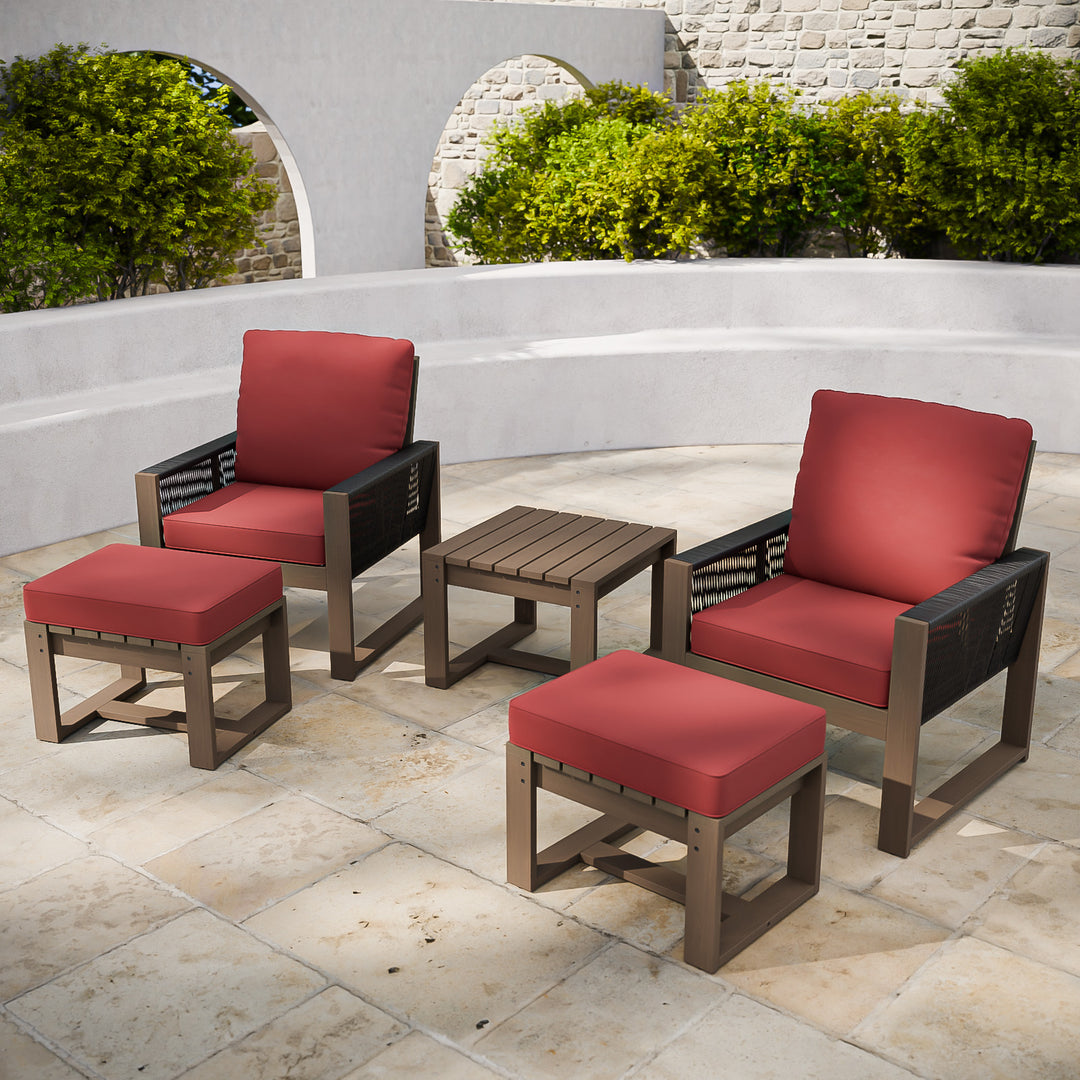 COOS BAY Natural Cedar 5 PCS Bistro Set, Real Wood Chairs with Ottomans and Table