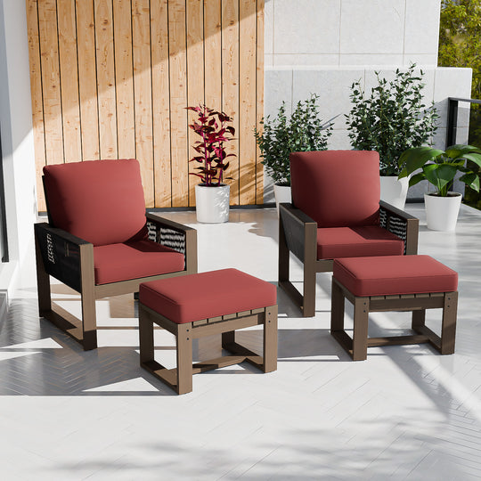 COOS BAY Natural Cedar 4 PCS Bistro Set, Real Wood Chairs and Ottomans