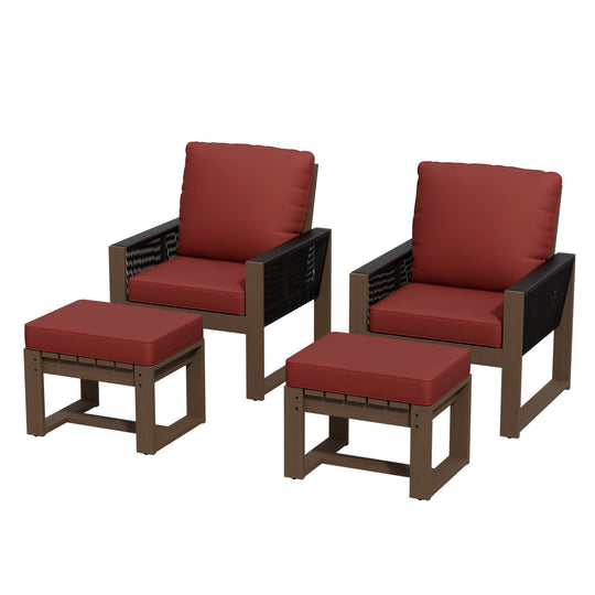 COOS BAY Natural Cedar 4 PCS Bistro Set, Real Wood Chairs and Ottomans