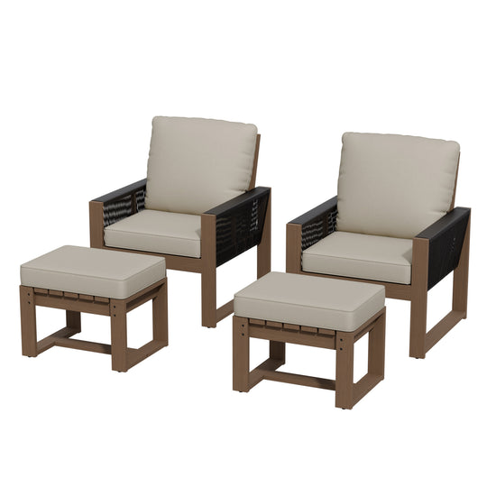 COOS BAY Natural Cedar 4 PCS Bistro Set, Real Wood Chairs and Ottomans