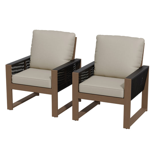 COOS BAY Natural Cedar Wood Patio Chair with Cushions, 2 Pieces