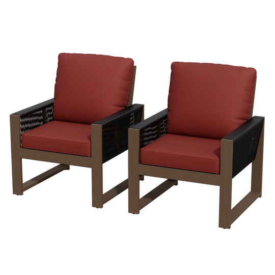 COOS BAY Natural Cedar Wood Patio Chair with Cushions, 2 Pieces
