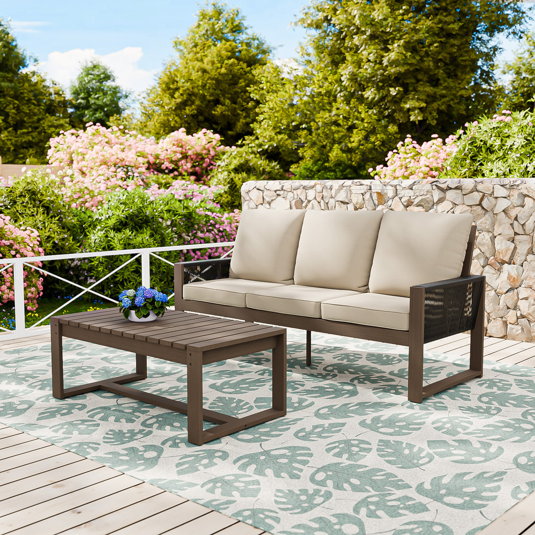 COOS BAY Natural Cedar 2 PCS Patio Furniture Set with Sofa and Coffee Table