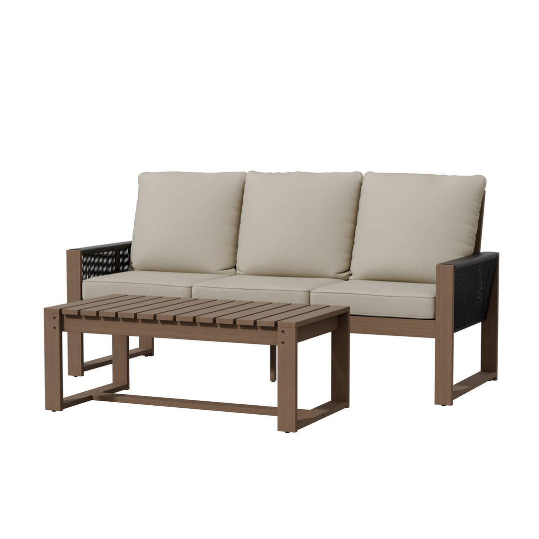 COOS BAY Natural Cedar 2 PCS Patio Furniture Set with Sofa and Coffee Table