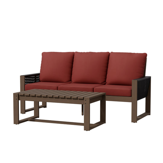 COOS BAY Natural Cedar 2 PCS Patio Furniture Set with Sofa and Coffee Table