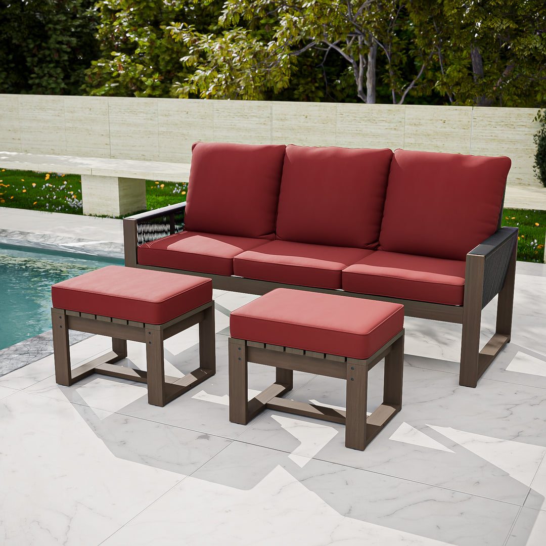 COOS BAY Natural Cedar 3 PCS Furniture Set w/ Sofa and Ottomans