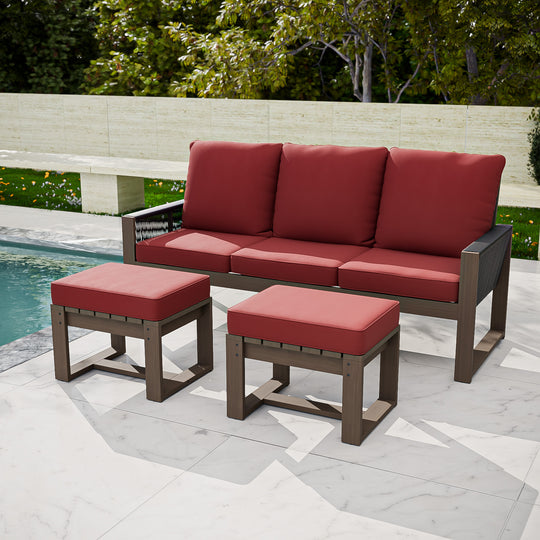 COOS BAY Natural Cedar 3 PCS Furniture Set w/ Sofa and Ottomans