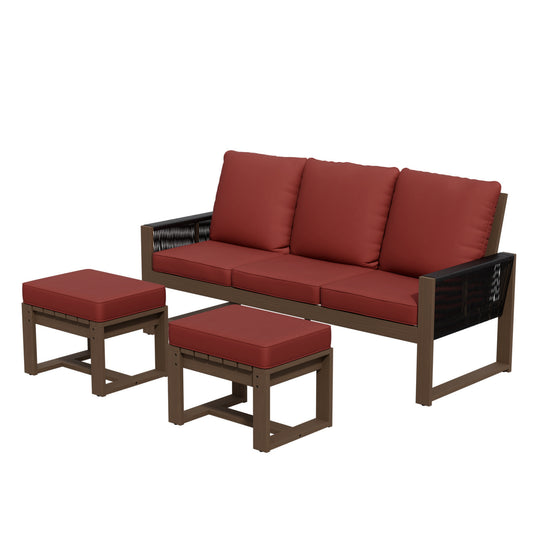 COOS BAY Natural Cedar 3 PCS Furniture Set w/ Sofa and Ottomans