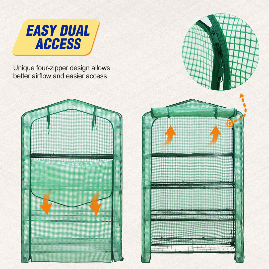 COOS BAY 40in Extra Wide 4-Tier Mini Greenhouse with Casters, Indoor Outdoor Portable Plant Green House with Roll-up Zipper Door, Patio, Garden, Balcony, Backyard, Home Growing, Green