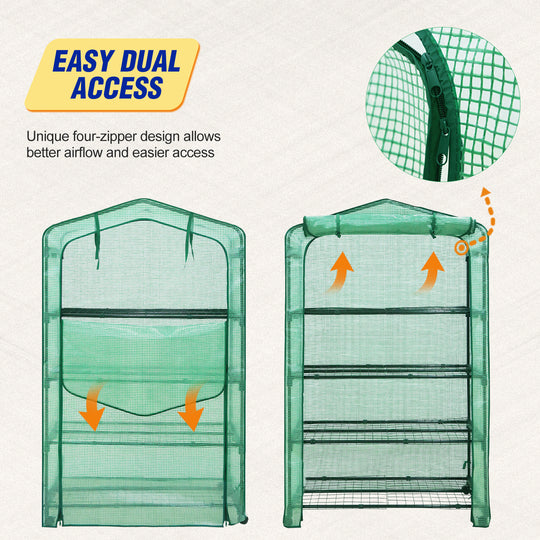 COOS BAY 40in Extra Wide 4-Tier Mini Greenhouse with Casters, Indoor Outdoor Portable Plant Green House with Roll-up Zipper Door, Patio, Garden, Balcony, Backyard, Home Growing, Green