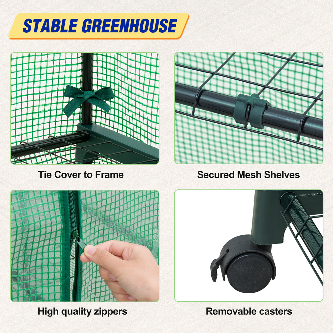 COOS BAY 40in Extra Wide 4-Tier Mini Greenhouse with Casters, Indoor Outdoor Portable Plant Green House with Roll-up Zipper Door, Patio, Garden, Balcony, Backyard, Home Growing, Green