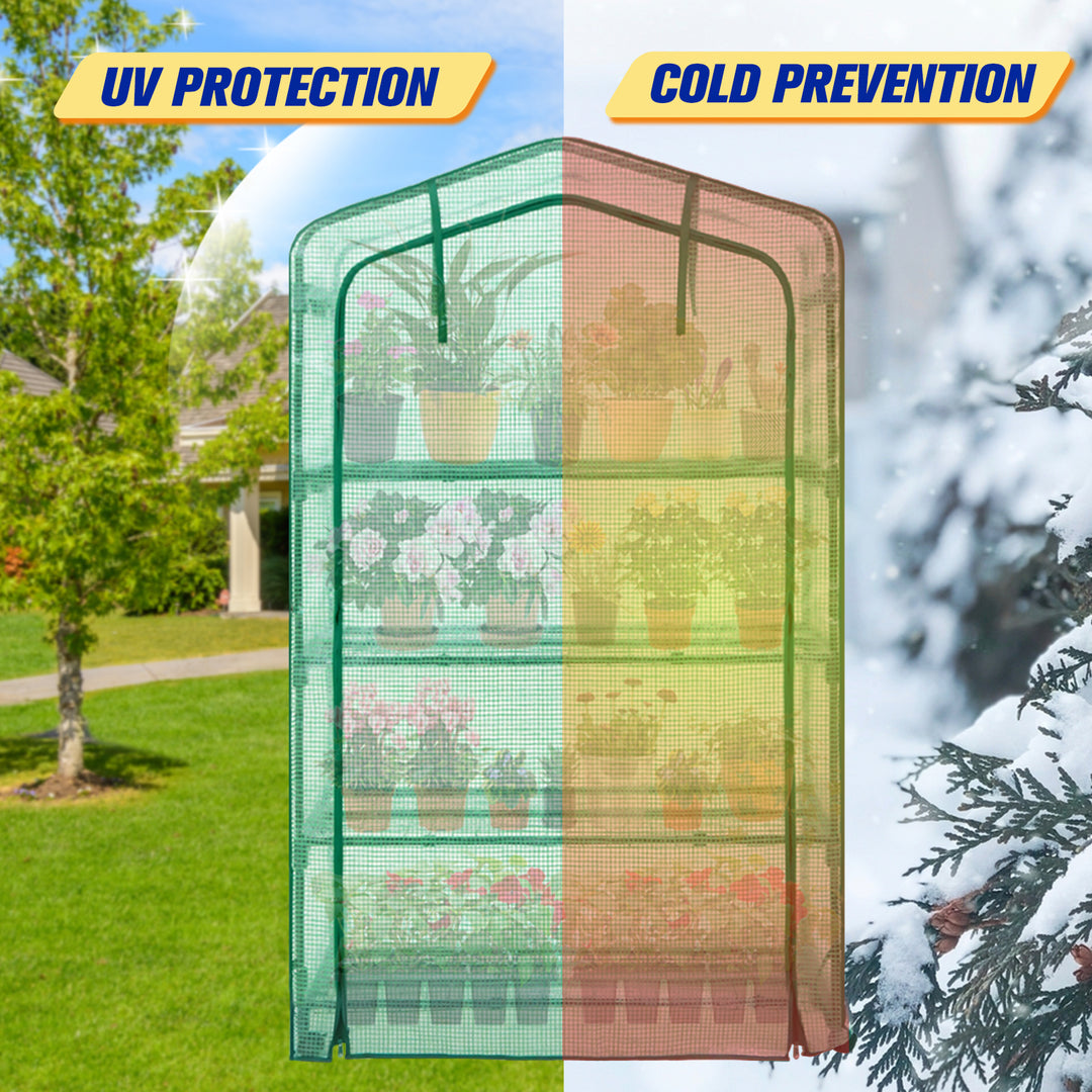 COOS BAY 40in Extra Wide 4-Tier Mini Greenhouse with Casters, Indoor Outdoor Portable Plant Green House with Roll-up Zipper Door, Patio, Garden, Balcony, Backyard, Home Growing, Green