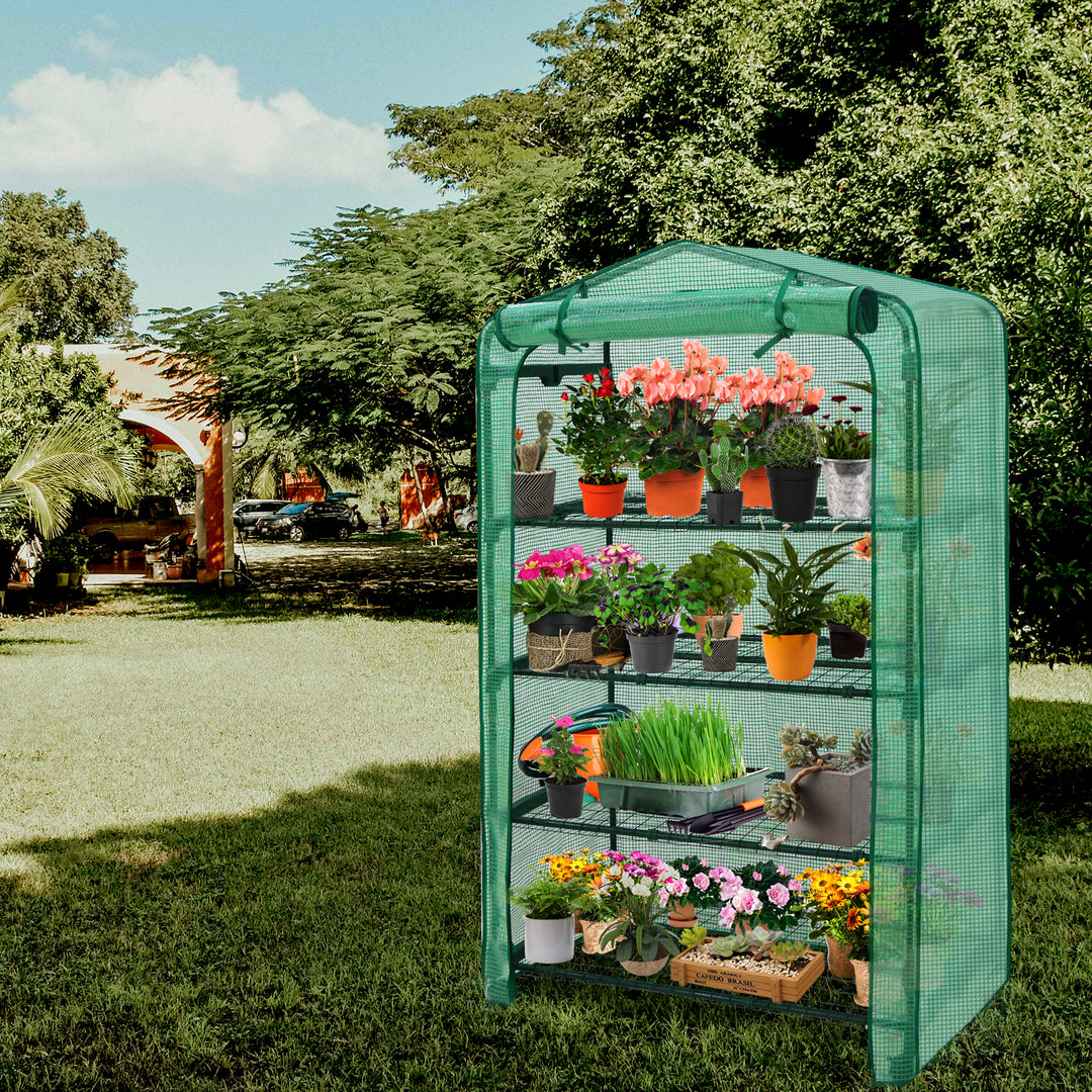 COOS BAY 40in Extra Wide 4-Tier Mini Greenhouse with Casters, Indoor Outdoor Portable Plant Green House with Roll-up Zipper Door, Patio, Garden, Balcony, Backyard, Home Growing, Green