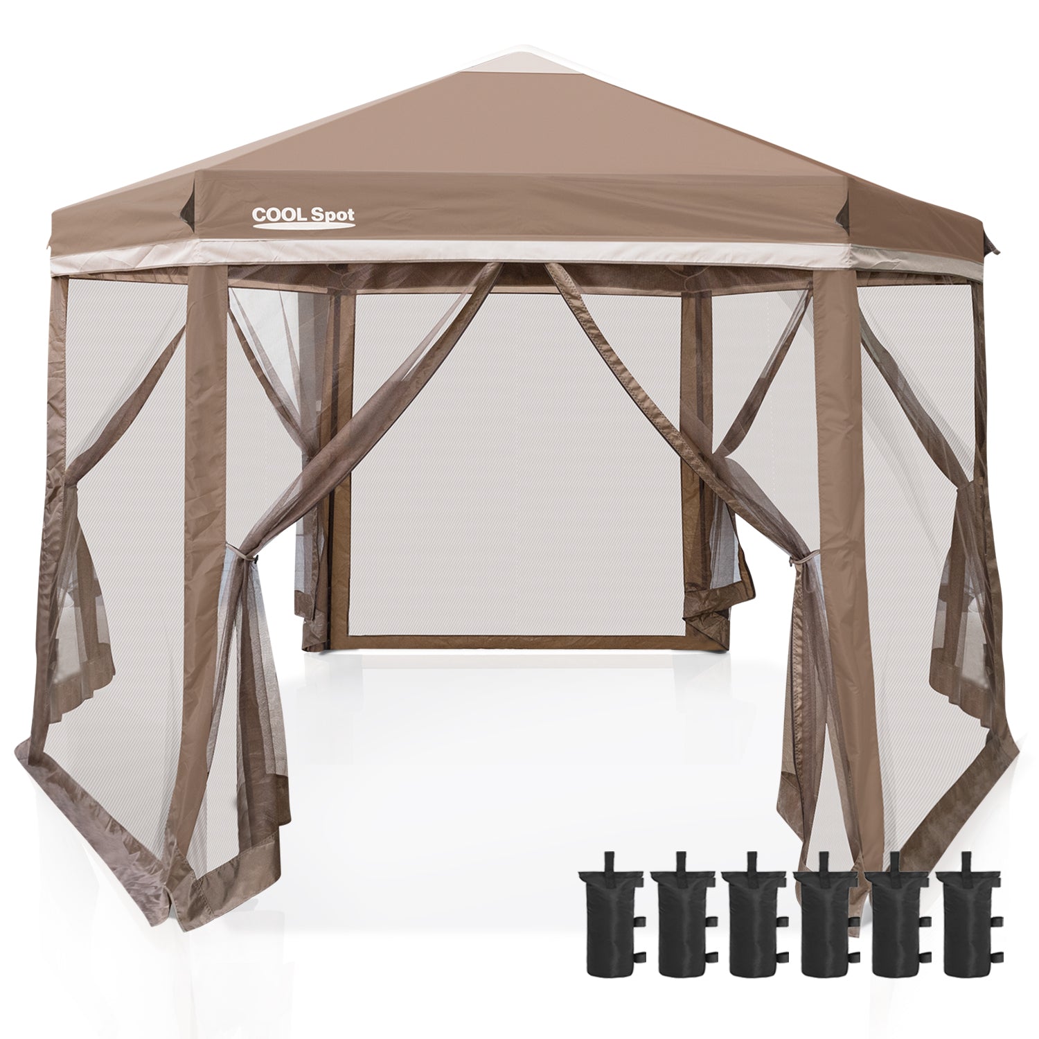 COOS BAY Sided Hexagon Pop Up Gazebo Tent w/Mosquito Netting (90
