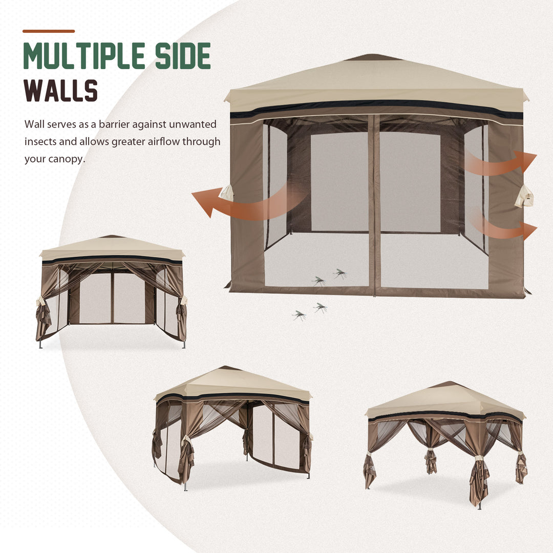 COOS BAY 10' x 10' Gazebo Tent Outdoor Pop up Gazebo Canopy Shelter with Netting (Beige)