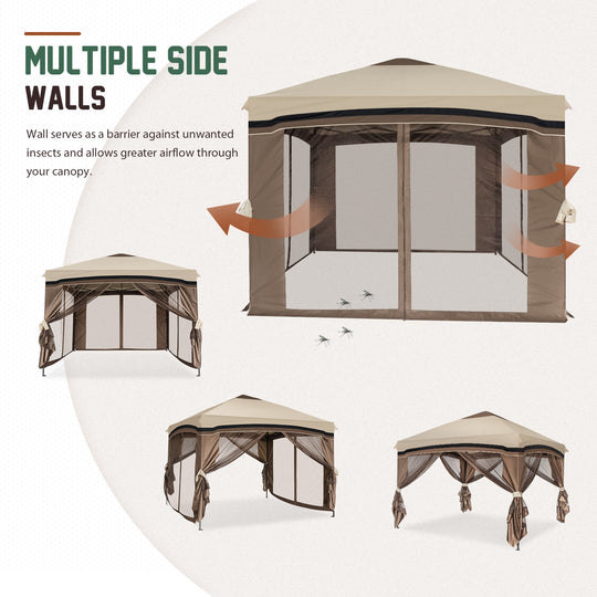 COOS BAY 10' x 10' Gazebo Tent Outdoor Pop up Gazebo Canopy Shelter with Netting (Beige)