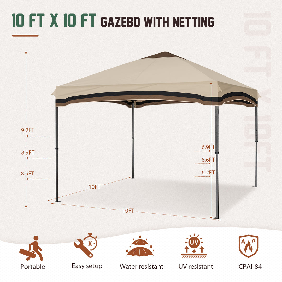 COOS BAY 10' x 10' Gazebo Tent Outdoor Pop up Gazebo Canopy Shelter with Netting (Beige)
