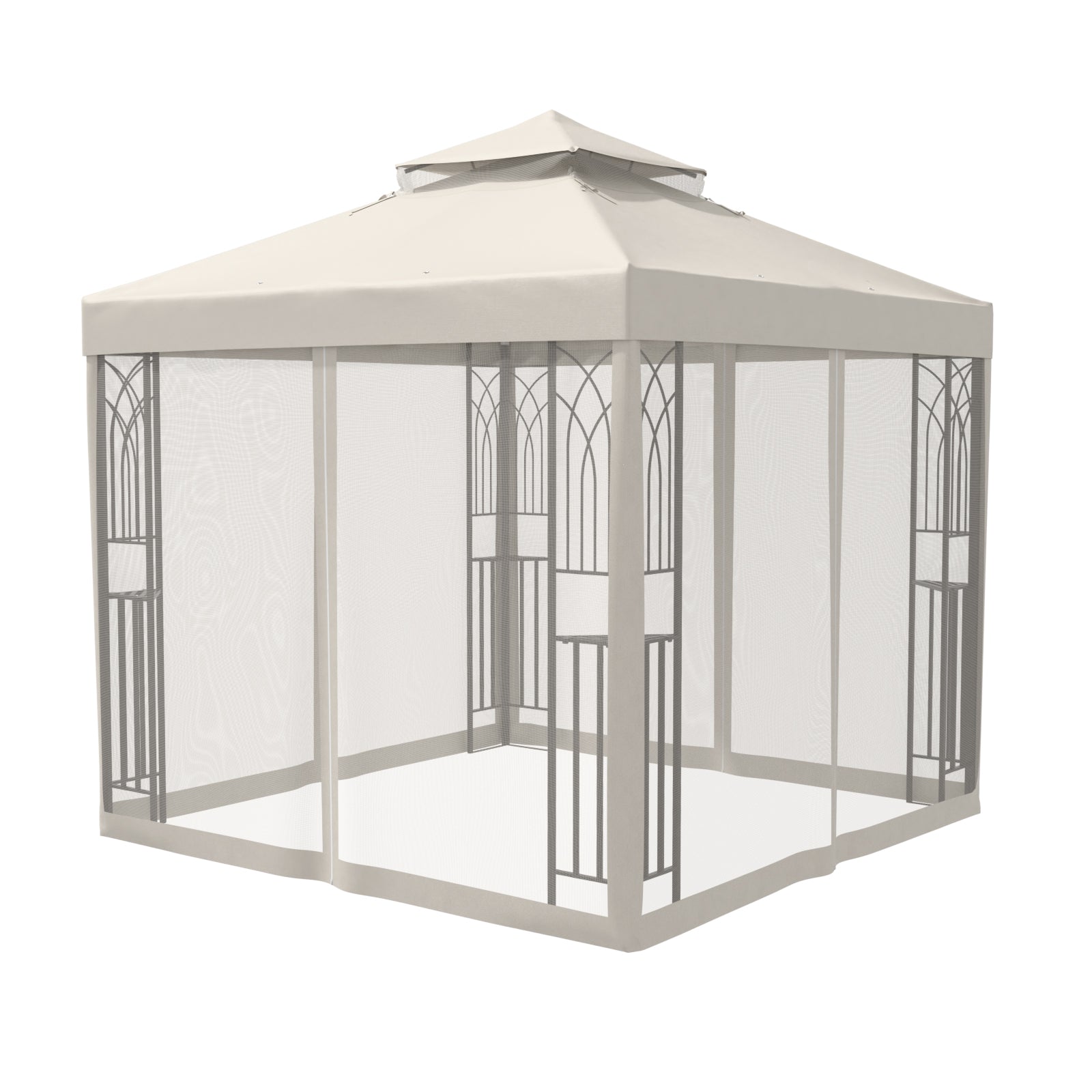 8x8 Outdoor Patio Gazebo with Netting and Corner Shelves_GBF0808V2MN