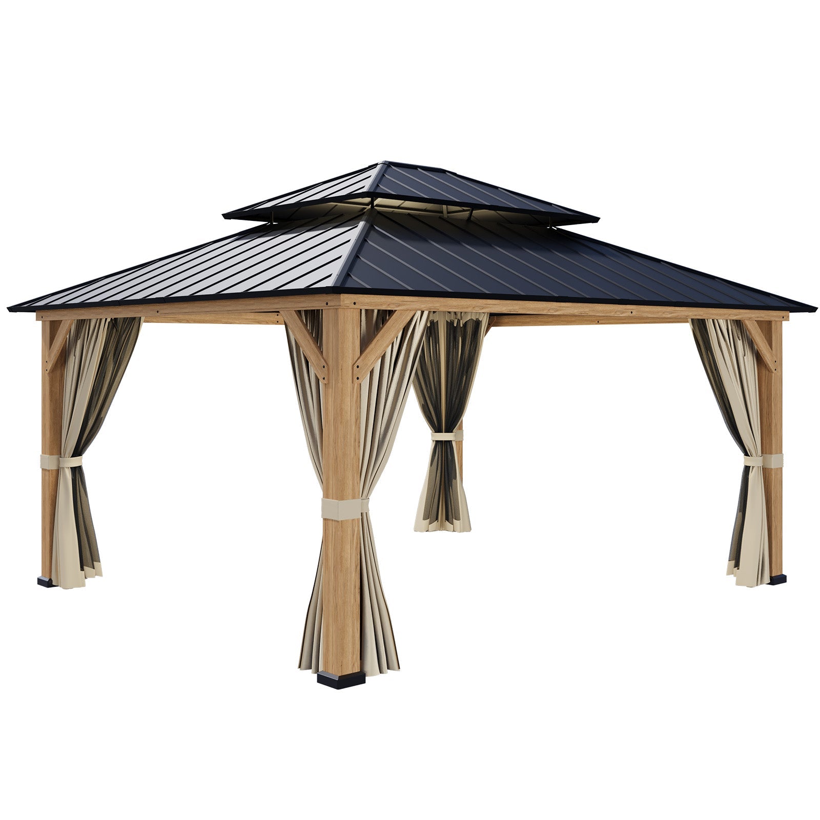 13x15 Hardtop Gazebo with Cedar Wood Frame_GBWD1214MW