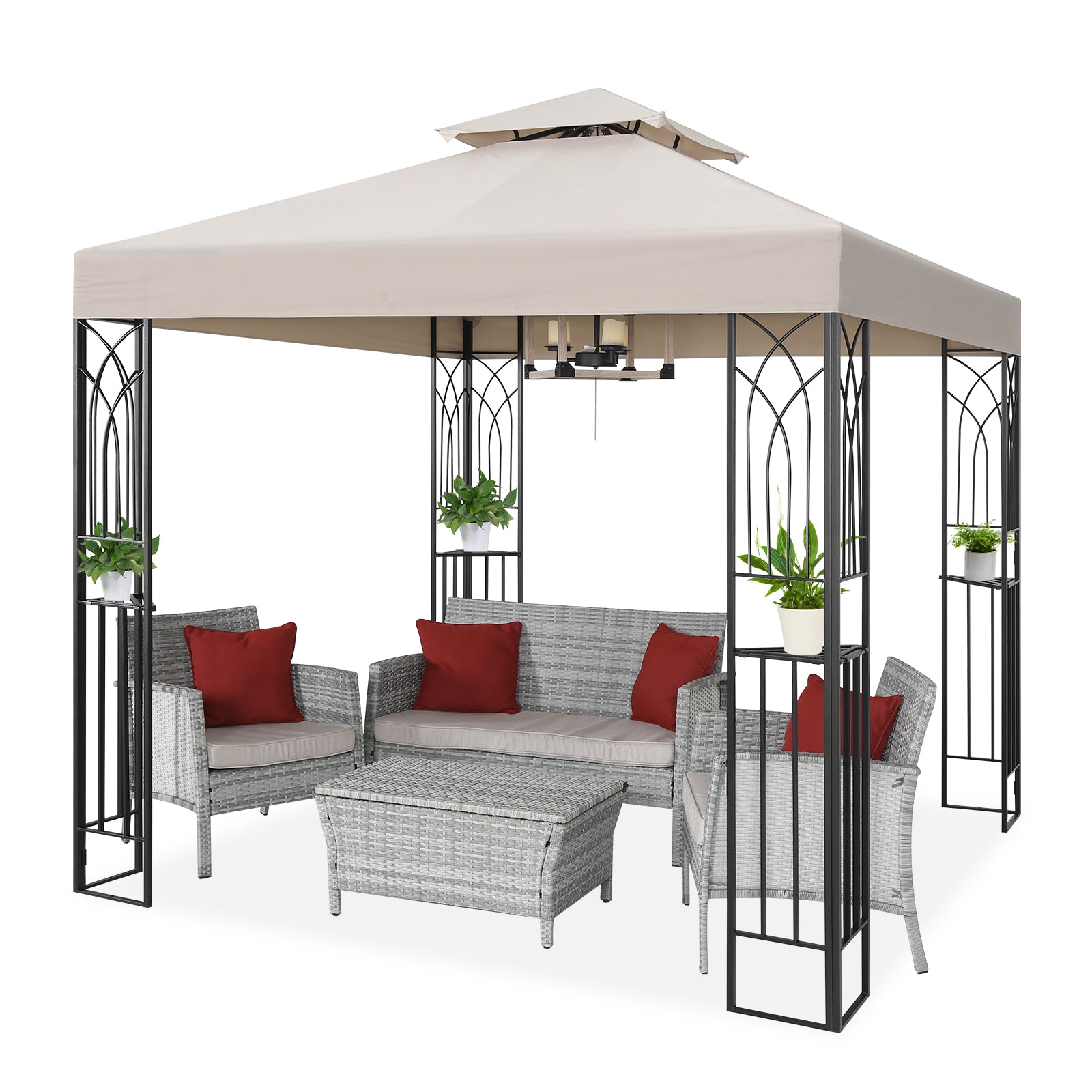 8x8 Outdoor Gazebo with Corner Shelves_GBF0808V2