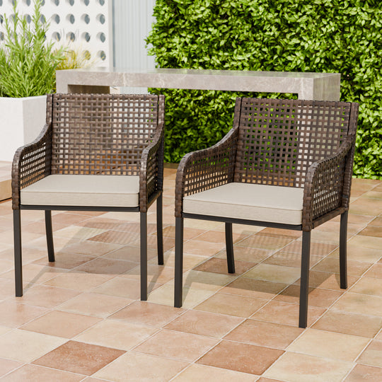 Echo Vibe Outdoor Dining Chairs with Seat Cushions,Set of 2, Brown/Beige