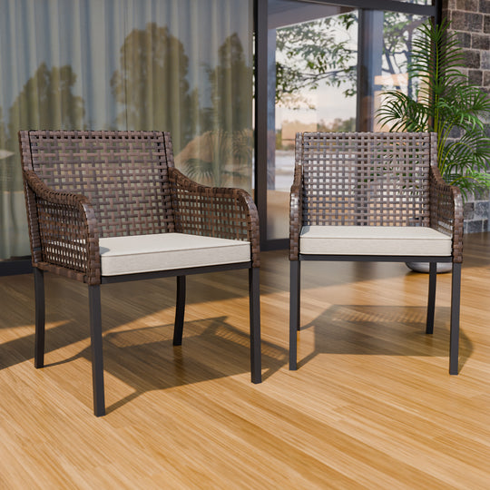 Echo Vibe Outdoor Dining Chairs with Seat Cushions,Set of 2, Brown/Beige