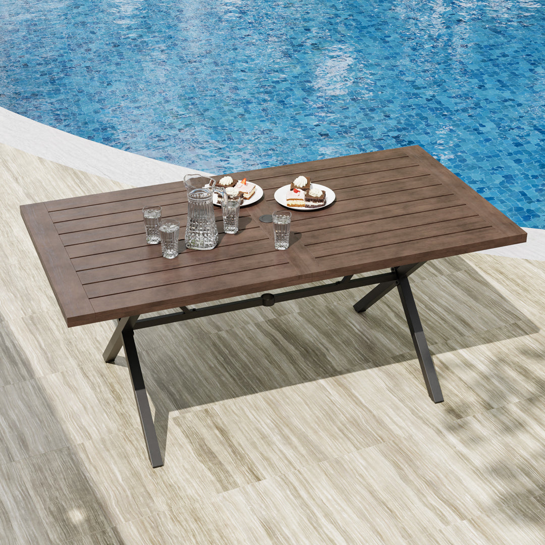Echo Vibe Outdoor Dining Table with Umbrella Hole for 6, Brown