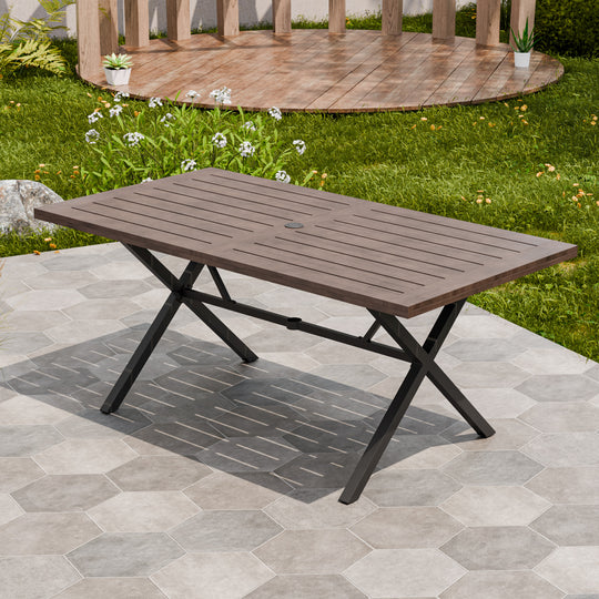Echo Vibe Outdoor Dining Table with Umbrella Hole for 6, Brown