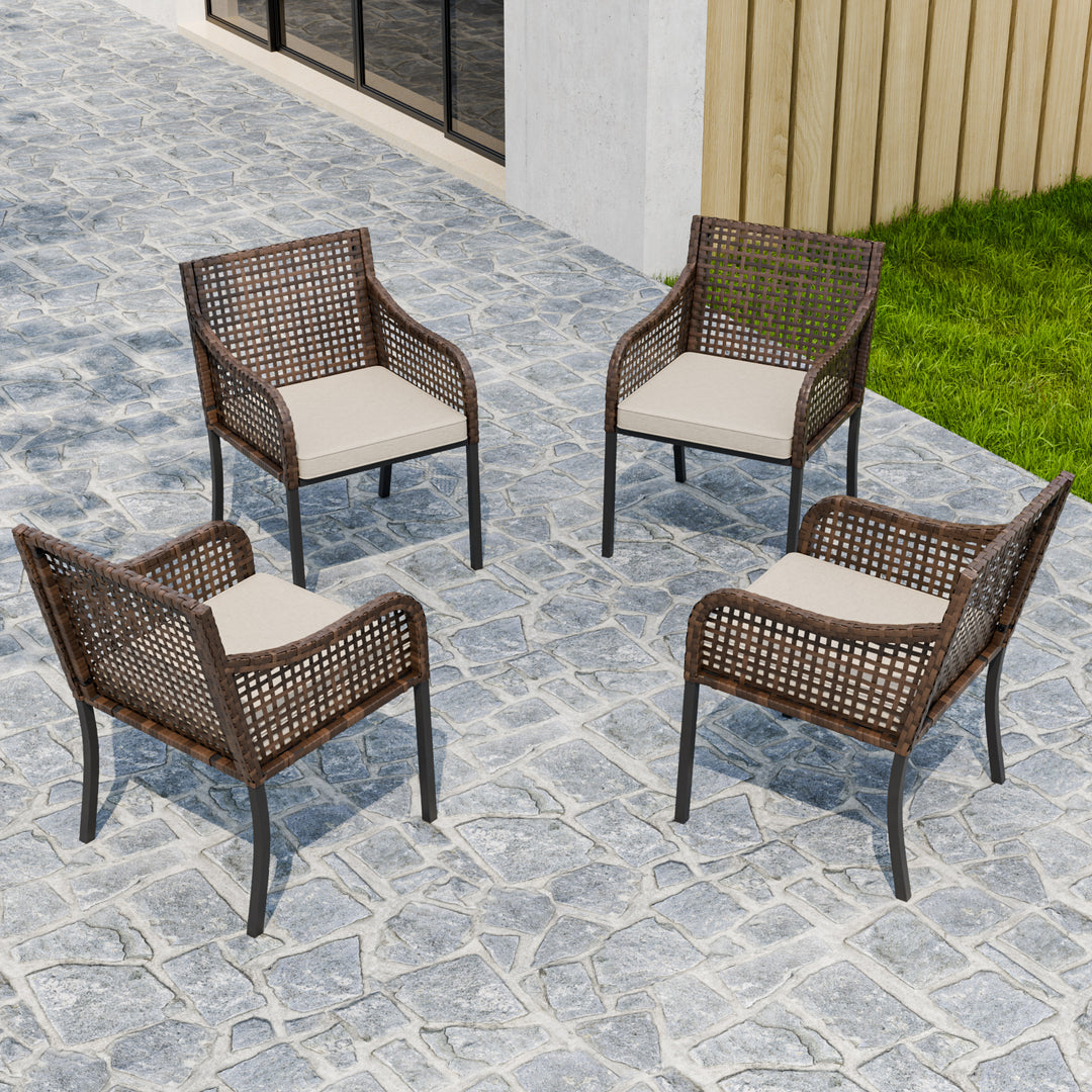 Echo Vibe Outdoor Dining Chairs with Seat Cushions,Set of 2, Brown/Beige