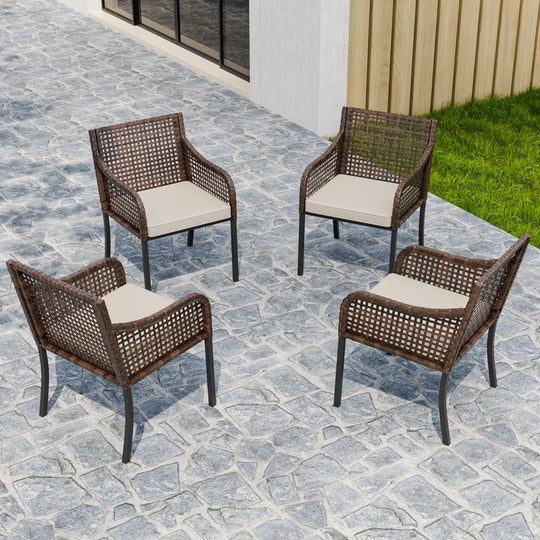 Echo Vibe Outdoor Dining Chairs with Seat Cushions,Set of 2, Brown/Beige