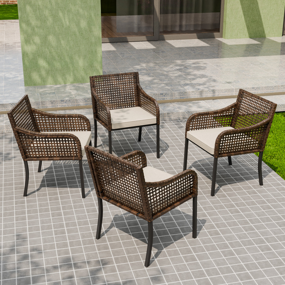 Echo Vibe Outdoor Dining Chairs with Seat Cushions,Set of 2, Brown/Beige