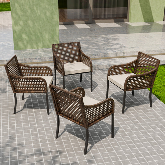 Echo Vibe Outdoor Dining Chairs with Seat Cushions,Set of 2, Brown/Beige